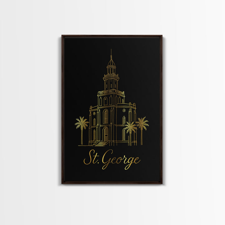 St George Utah Travel Poster, Framed Canvas Print, Gold Outline Poster Art, St George Art Print, Travel Poster Set, City Travel Prints