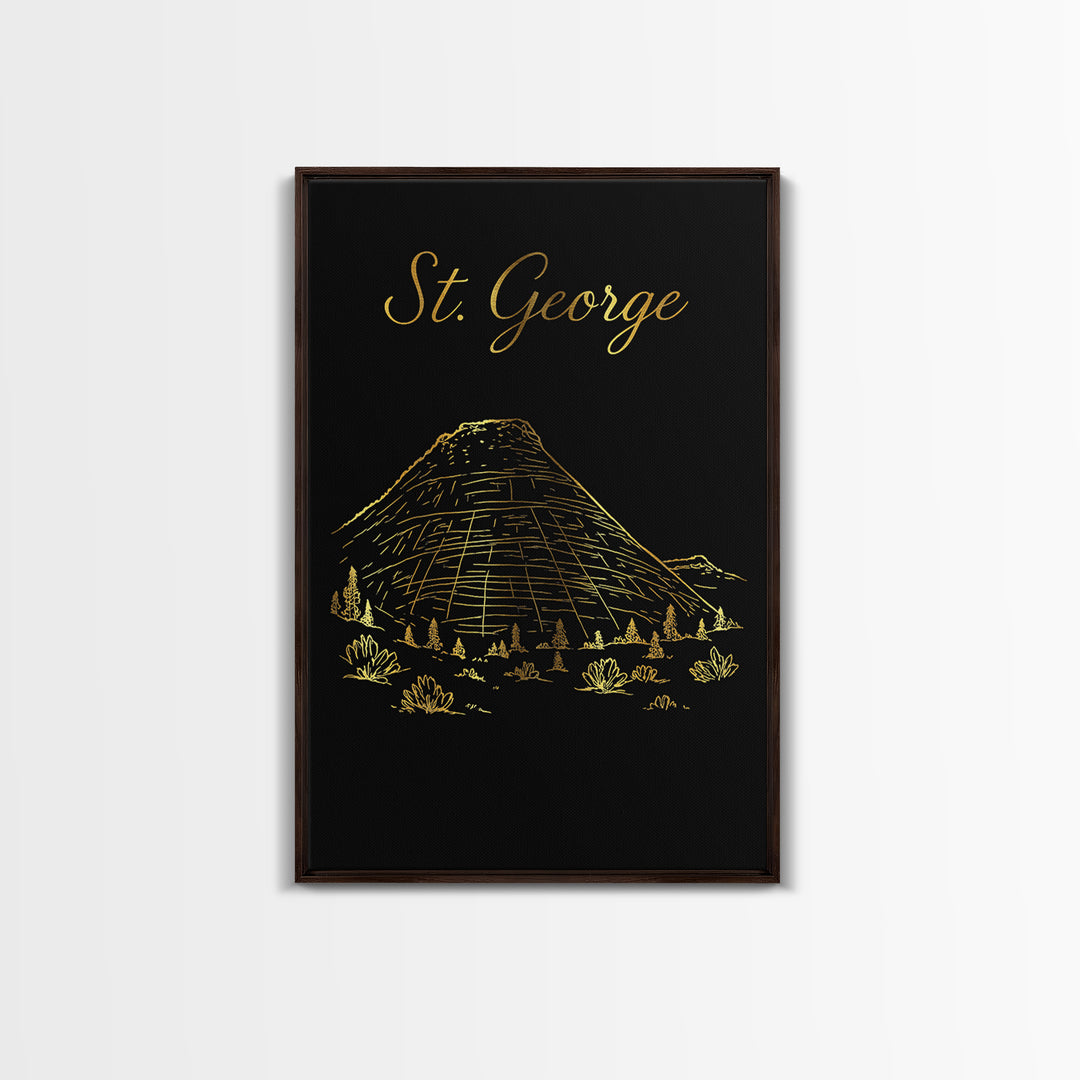 St George Travel Poster, Canvas Print, Black Gold Minimalist Art, St George Wall Art, City Travel Prints, Travel Art Print, Fine Art Print