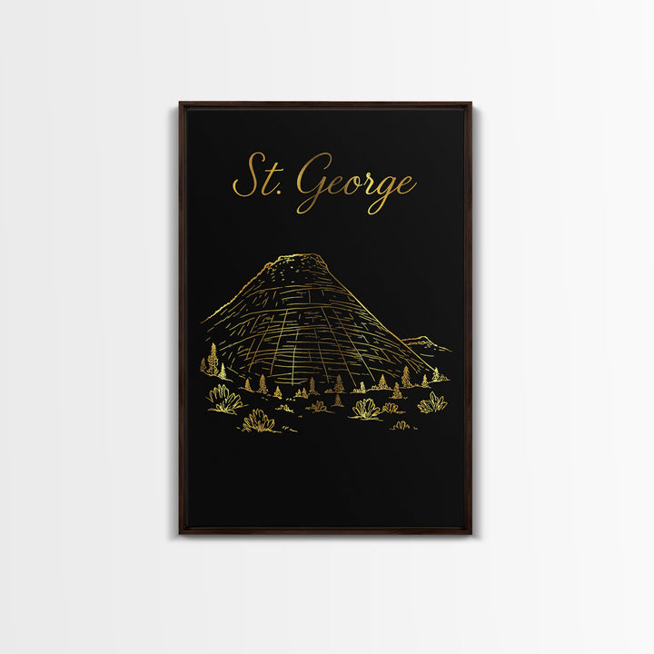 St George Travel Poster, Canvas Print, Black Gold Minimalist Art, St George Wall Art, City Travel Prints, Travel Art Print, Fine Art Print