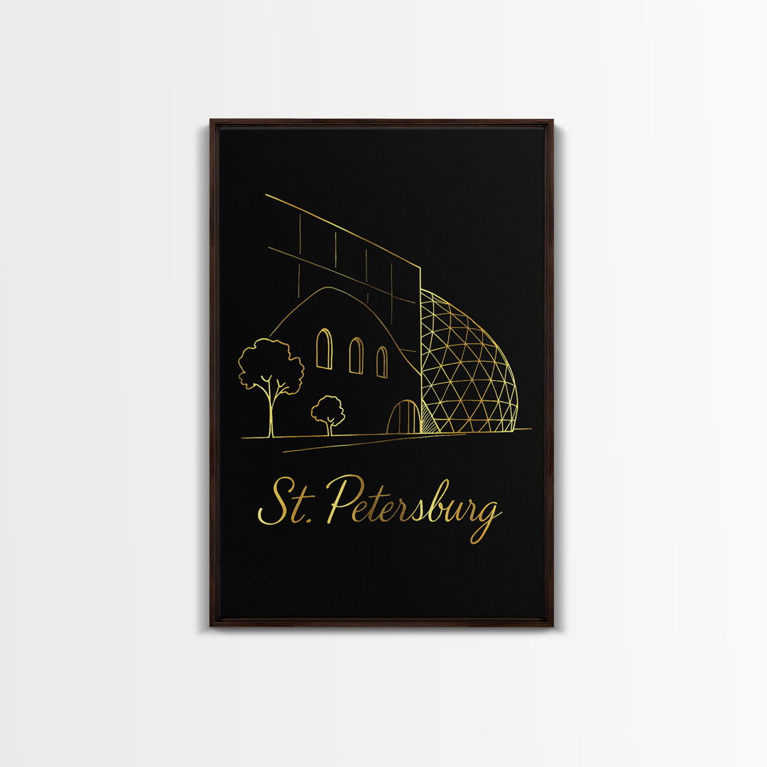 St Petersburg Travel Poster, Canvas Print, Black Gold Minimalist Art, St Petersburg City Art, Eclectic Wall Decor, Wanderlust Decor