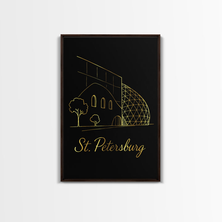 St Petersburg Travel Poster, Canvas Print, Black Gold Minimalist Art, St Petersburg City Art, Eclectic Wall Decor, Wanderlust Decor