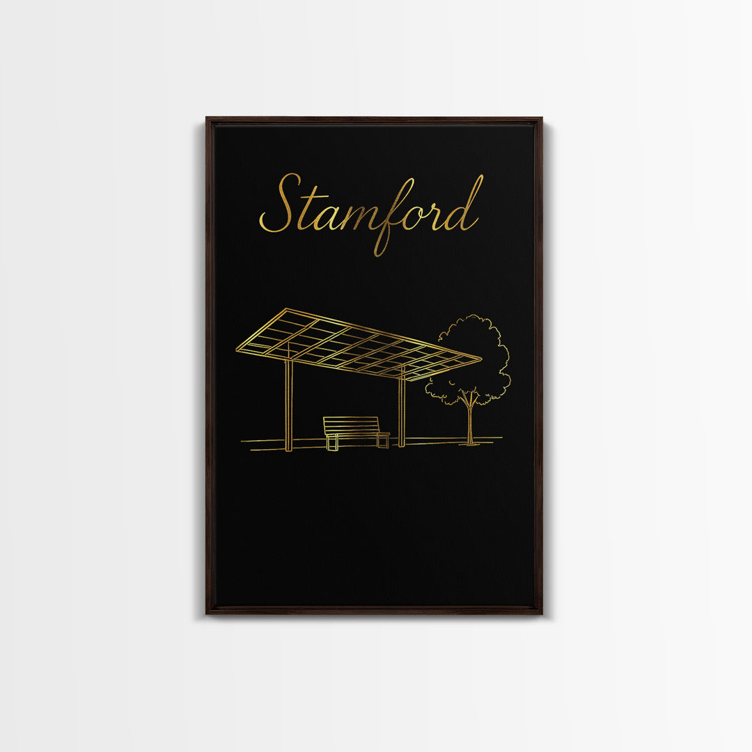 Stamford Travel Poster, Canvas Print, Gold Outline Poster Art, Stamford Wall Art, Retro Travel Print, Travel Poster Set, Travel Art Print