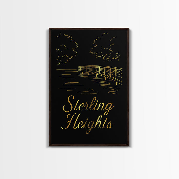 Sterling Heights Travel Poster, Framed Canvas Print, Dark Minimalist Wall Art, Sterling Heights Art Print, Travel Wall Art, Landscape Art