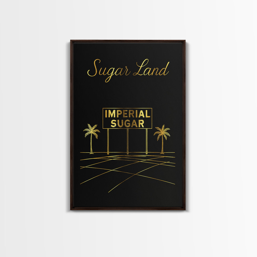 Sugar Land Texas Travel Poster, Canvas Print, Minimalist Gold Line Art, Sugar Land Art Print, Wanderlust Decor, Mid Century Wall Art
