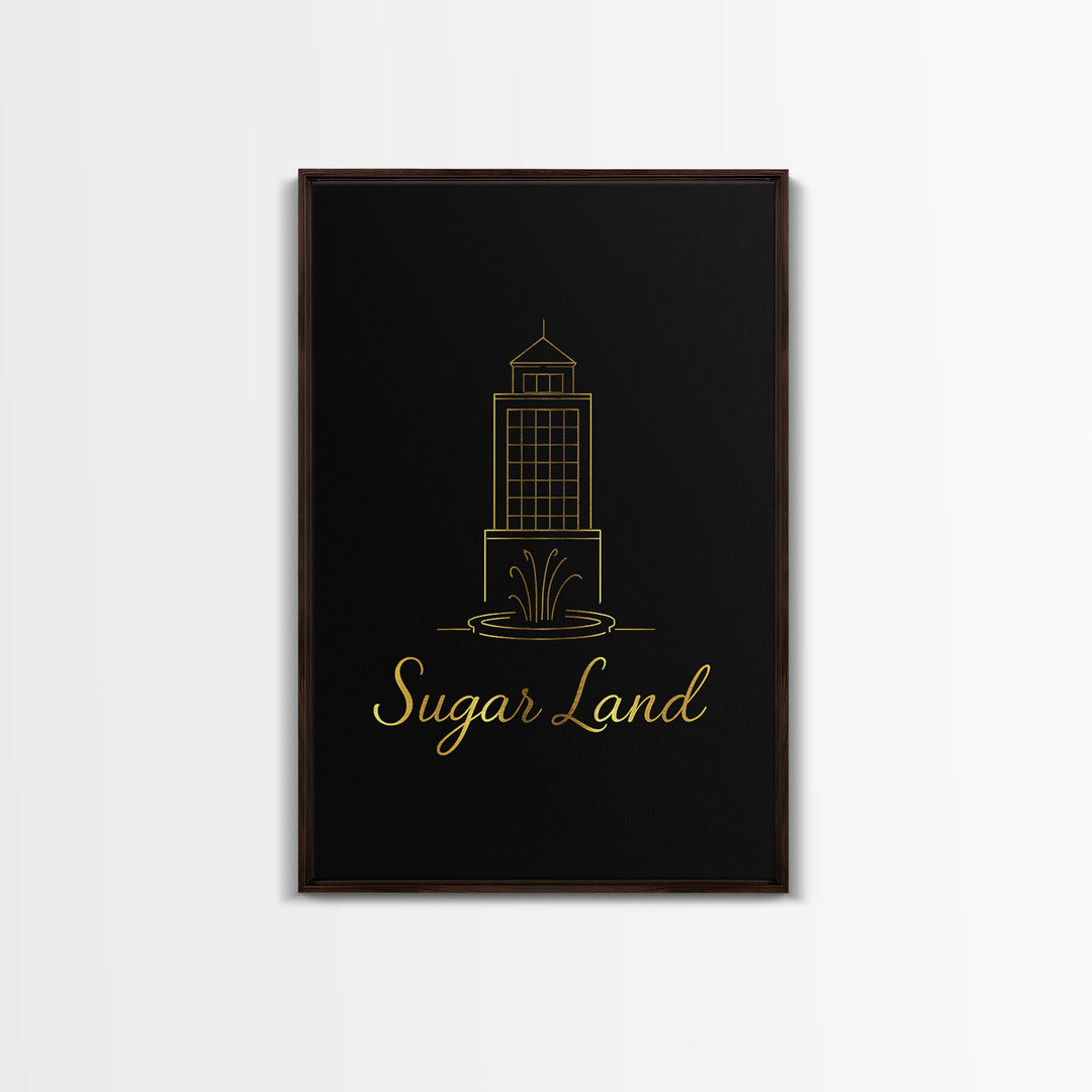 Sugar Land Travel Poster, Canvas Print, Gold Outline Poster Art, Sugar Land Poster Print, Retro Travel Print, Travel Poster Art
