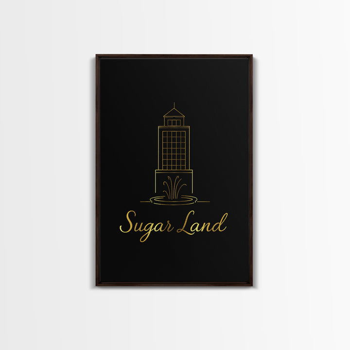 Sugar Land Travel Poster, Canvas Print, Gold Outline Poster Art, Sugar Land Poster Print, Retro Travel Print, Travel Poster Art