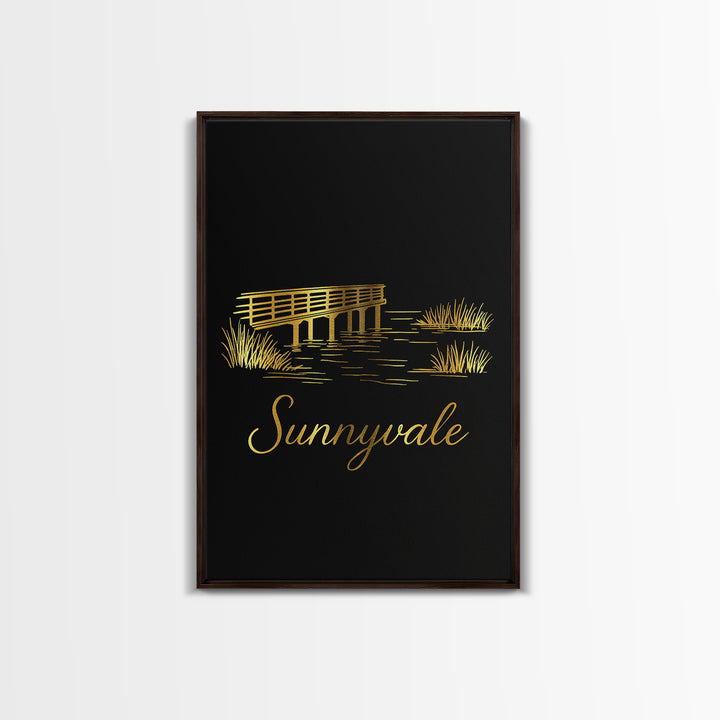 Sunnyvale Travel Poster, Canvas Print, Gold Outline Poster Art, Sunnyvale Poster Print, Travel Art Print, City Art Print, Home Office Decor