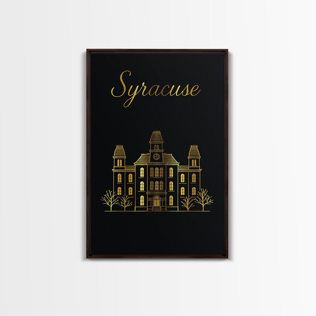 Syracuse Travel Poster, Framed Canvas Print, Dark Minimalist Wall Art, Syracuse Travel Art, City Art Print, Travel Wall Decor, Design 2