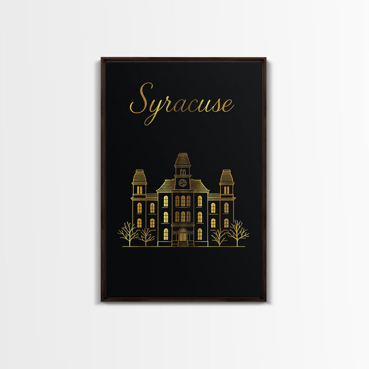 Syracuse Travel Poster, Framed Canvas Print, Dark Minimalist Wall Art, Syracuse Travel Art, City Art Print, Travel Wall Decor, Design 2