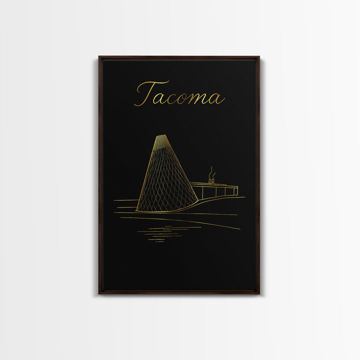 Tacoma Travel Poster, Framed Canvas Print, Minimalist Gold Line Art, Tacoma City Art, Home Office Decor, City Travel Prints, Poster Print