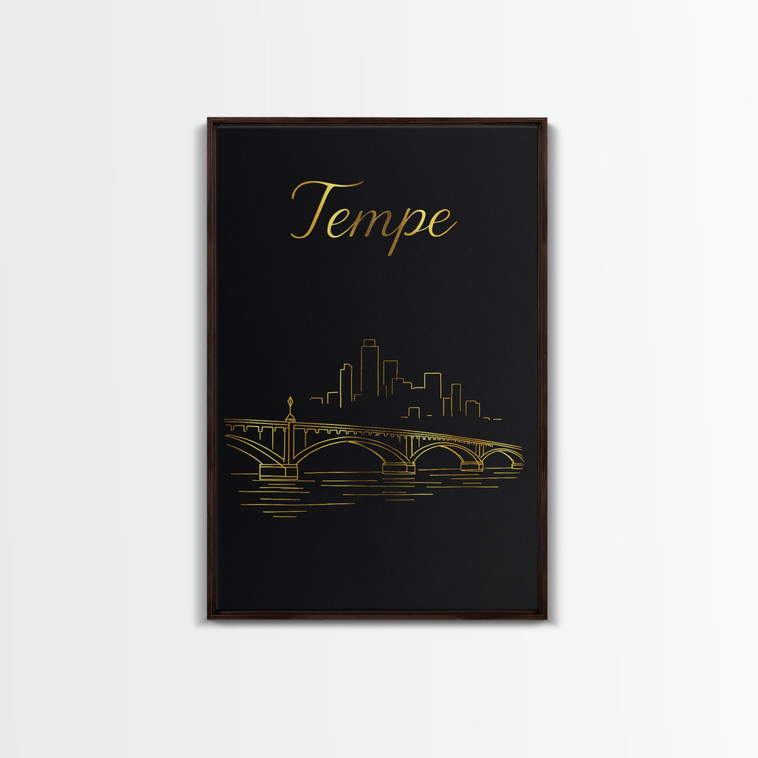 Tempe Arizona Travel Poster, Canvas Print, Gold Outline Poster Art, Tempe Art Print, Wanderlust Decor, Travel Poster Set, Home Office Decor