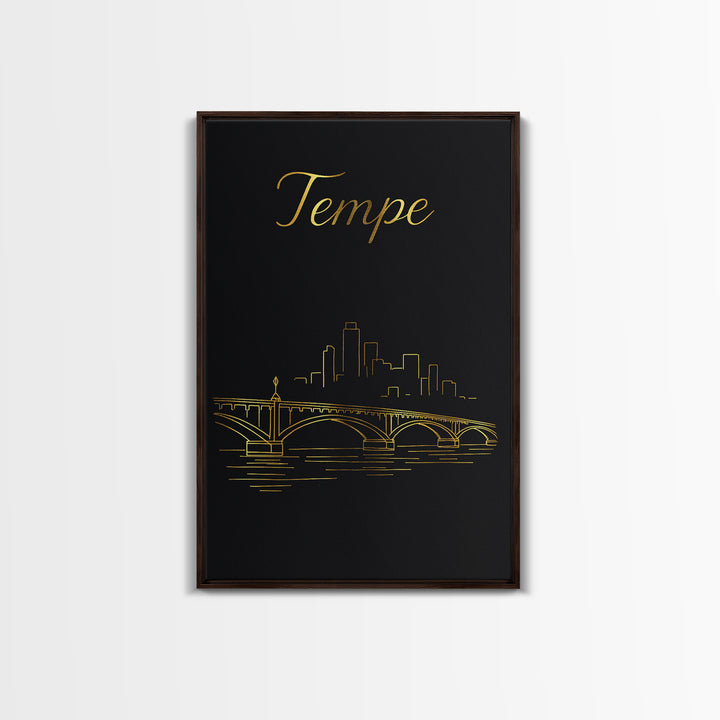 Tempe Arizona Travel Poster, Canvas Print, Gold Outline Poster Art, Tempe Art Print, Wanderlust Decor, Travel Poster Set, Home Office Decor