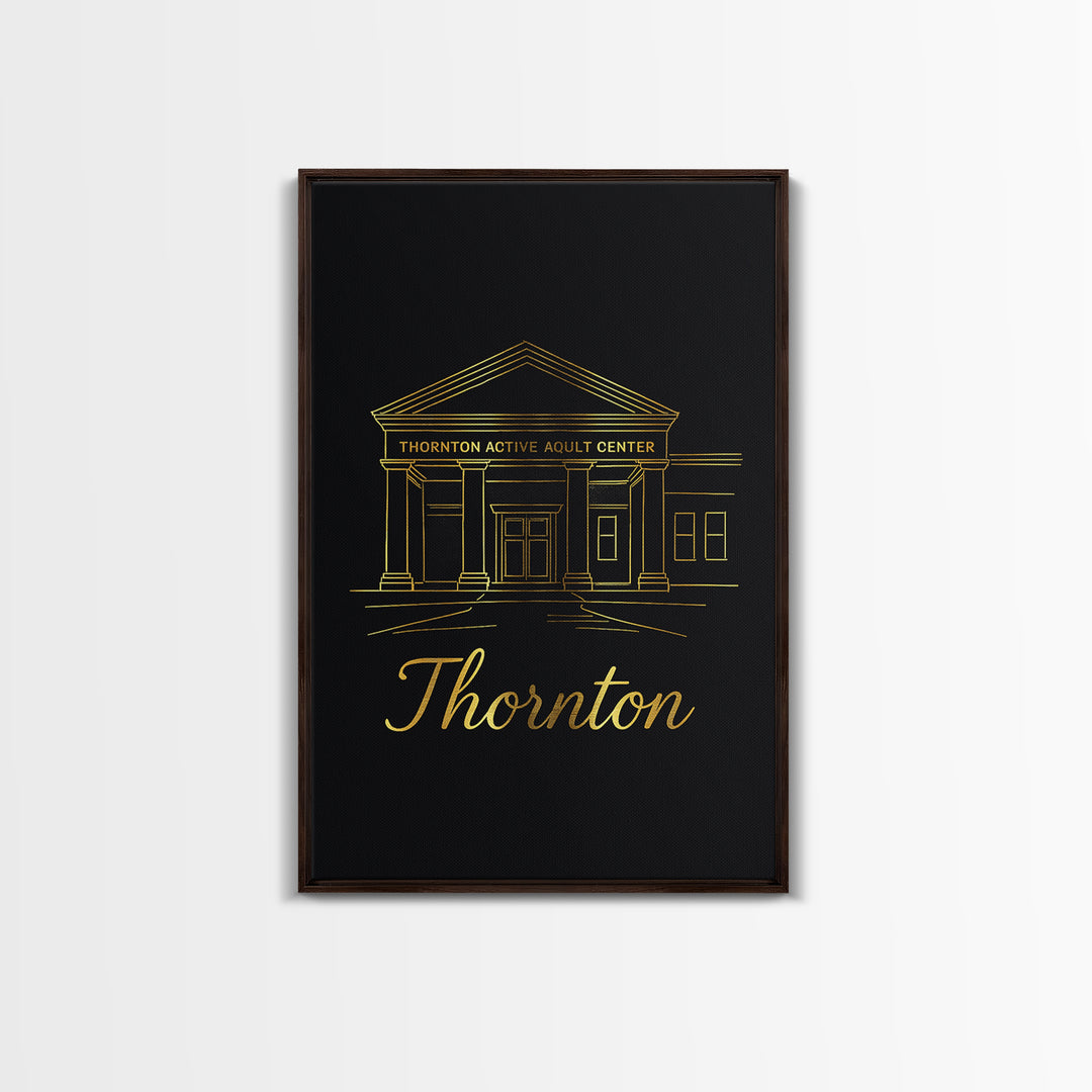 Thornton Travel Poster, Framed Canvas Print, Black Gold Minimalist Art, Thornton Art Print, City Travel Prints, City Art Print