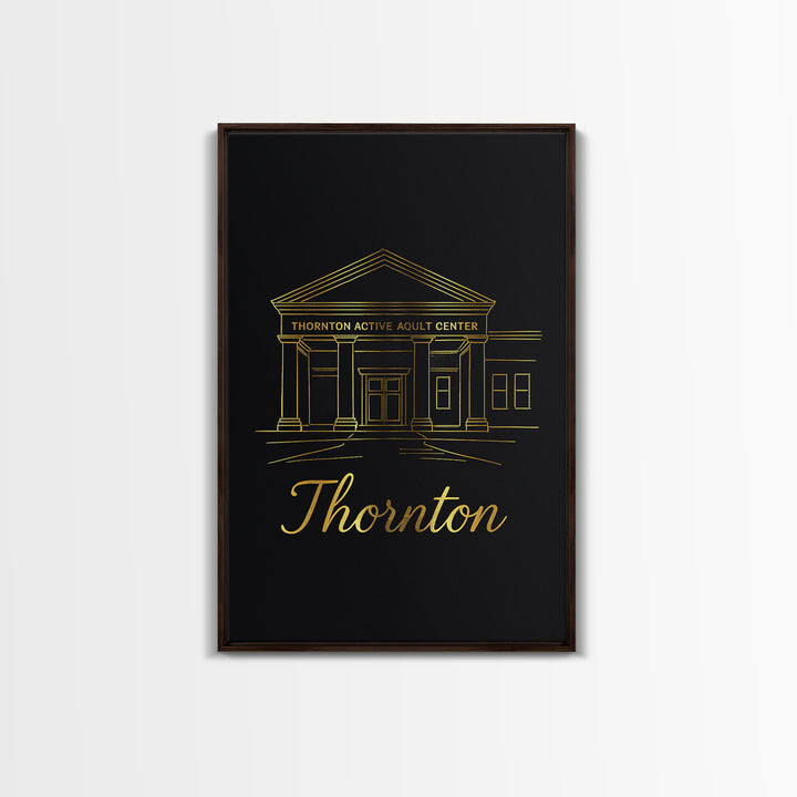 Thornton Travel Poster, Framed Canvas Print, Black Gold Minimalist Art, Thornton Art Print, City Travel Prints, City Art Print