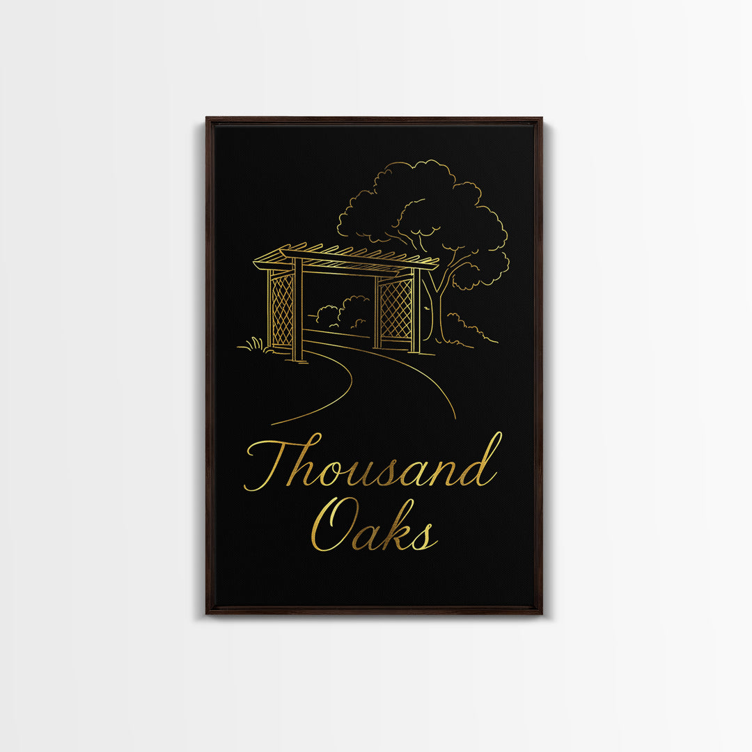 Thousand Oaks California Travel Poster, Canvas Print, Minimalist Gold Line Art, Thousand Oaks City Art, Fine Art Print, Travel Wall Decor