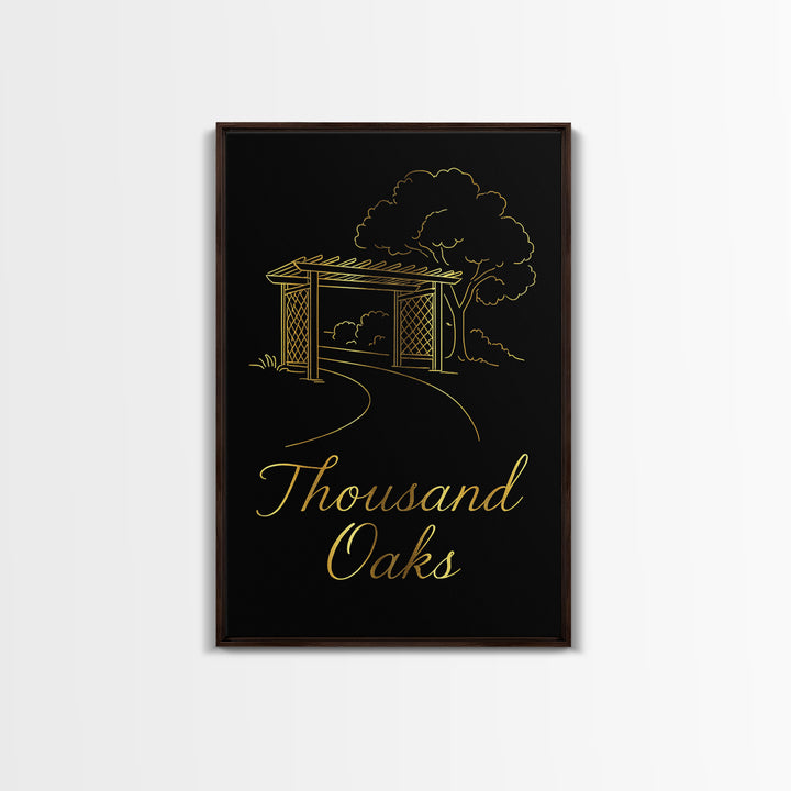 Thousand Oaks California Travel Poster, Canvas Print, Minimalist Gold Line Art, Thousand Oaks City Art, Fine Art Print, Travel Wall Decor