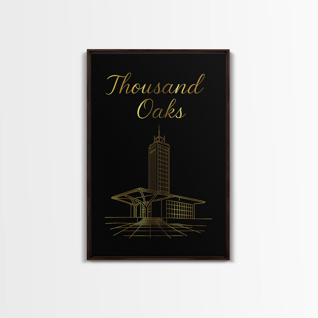 Thousand Oaks Travel Poster, Framed Canvas Print, Gold Outline Poster Art, Thousand Oaks Poster Print, Travel Poster Art, Fine Art Print