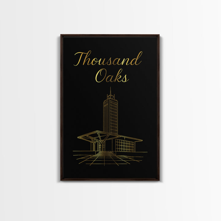 Thousand Oaks Travel Poster, Framed Canvas Print, Gold Outline Poster Art, Thousand Oaks Poster Print, Travel Poster Art, Fine Art Print