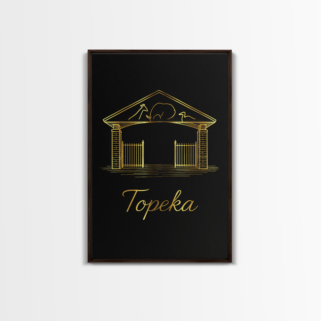 Topeka Travel Poster, Framed Canvas Print, Black Gold Minimalist Art, Topeka Art Print, City Illustration, Modern Wall Decor, Poster Art