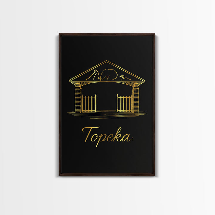 Topeka Travel Poster, Framed Canvas Print, Black Gold Minimalist Art, Topeka Art Print, City Illustration, Modern Wall Decor, Poster Art