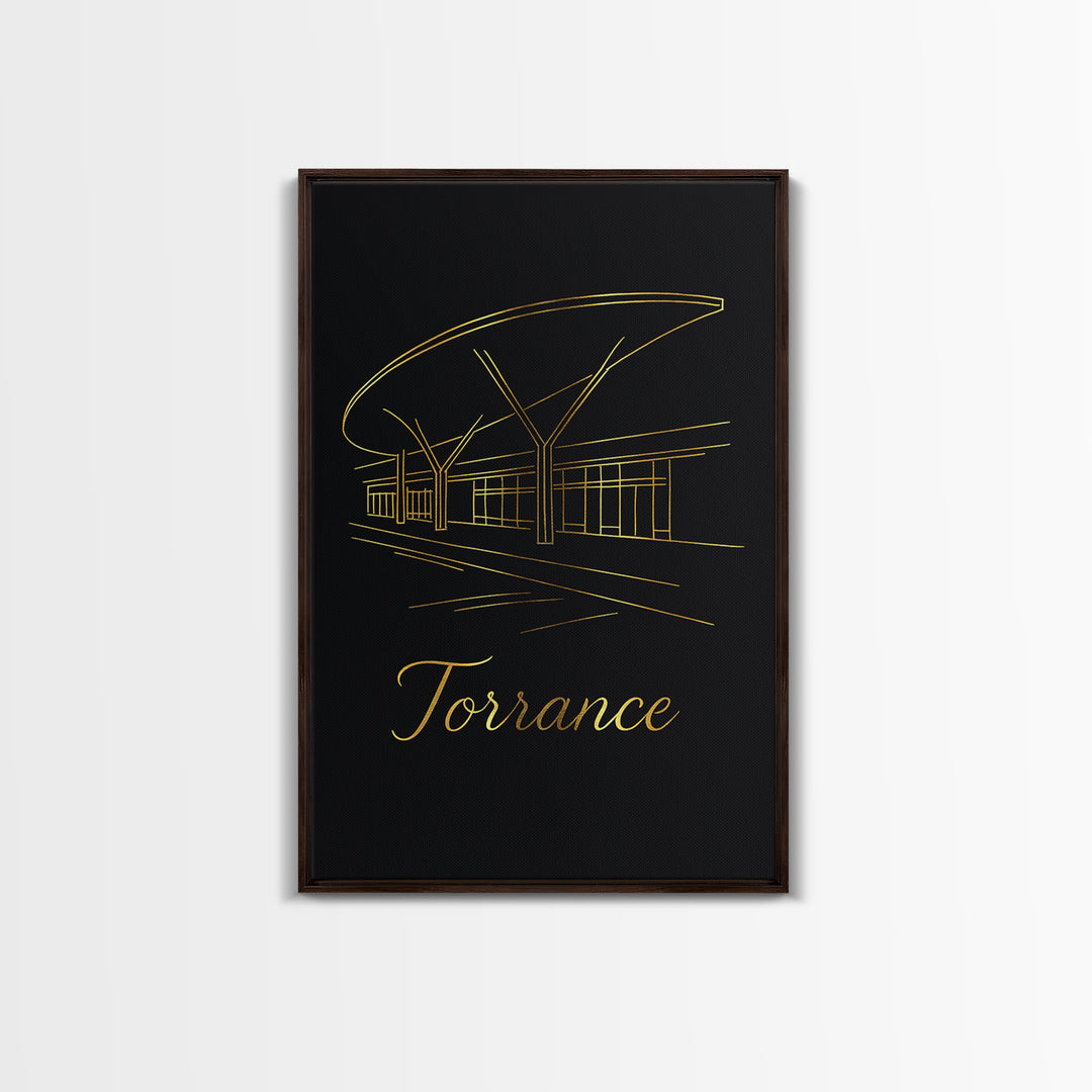 Torrance California Travel Poster, Canvas Print, Minimalist Gold Line Art, Torrance Wall Art, Poster Art, City Travel Prints, Travel Art