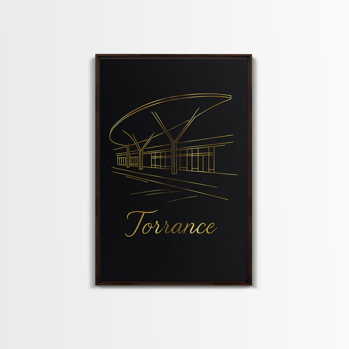 Torrance California Travel Poster, Canvas Print, Minimalist Gold Line Art, Torrance Wall Art, Poster Art, City Travel Prints, Travel Art