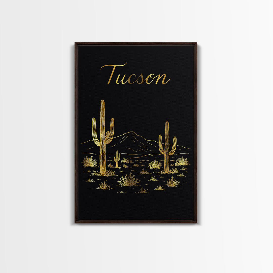 Tucson Arizona Travel Poster, Canvas Print, Black Gold Minimalist Art, Tucson Travel Art, Wall Decor, City Art Print, Travel Poster Set