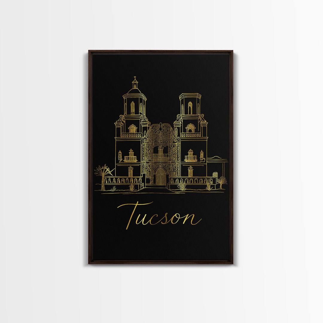 Tucson Travel Poster, Framed Canvas Print, Dark Minimalist Wall Art, Tucson City Art, Home Office Decor, Modern Wall Decor, City Poster