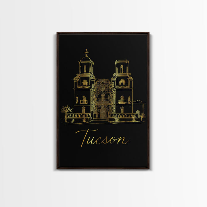 Tucson Travel Poster, Framed Canvas Print, Dark Minimalist Wall Art, Tucson City Art, Home Office Decor, Modern Wall Decor, City Poster