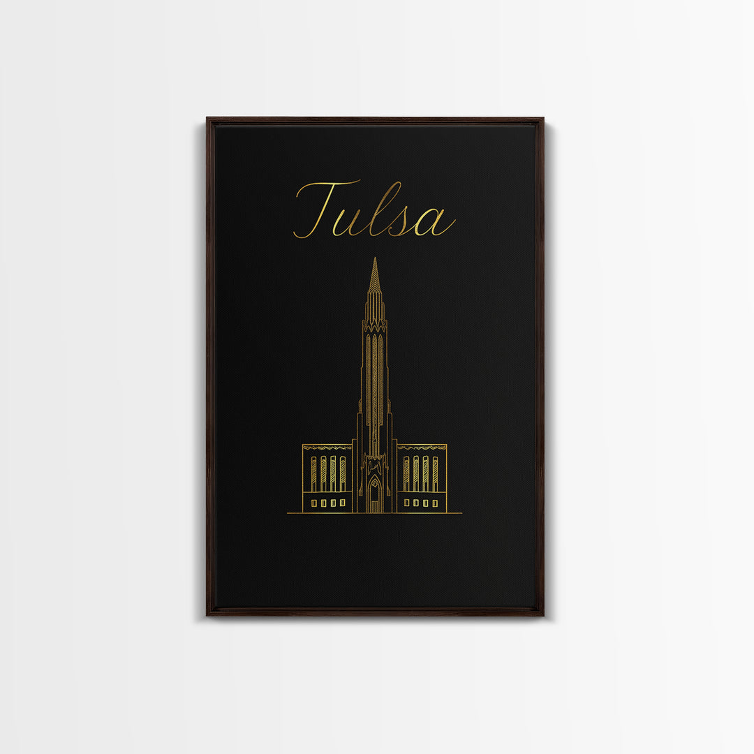Tulsa Travel Poster, Framed Canvas Print, Dark Minimalist Wall Art, Tulsa City Art, Travel Art Print, Travel Poster Art, Wanderlust Decor