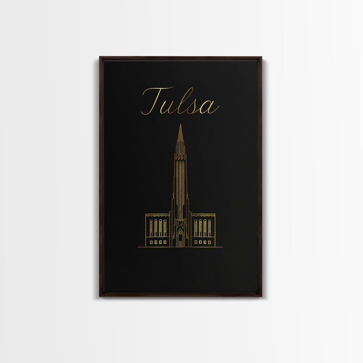 Tulsa Travel Poster, Framed Canvas Print, Dark Minimalist Wall Art, Tulsa City Art, Travel Art Print, Travel Poster Art, Wanderlust Decor