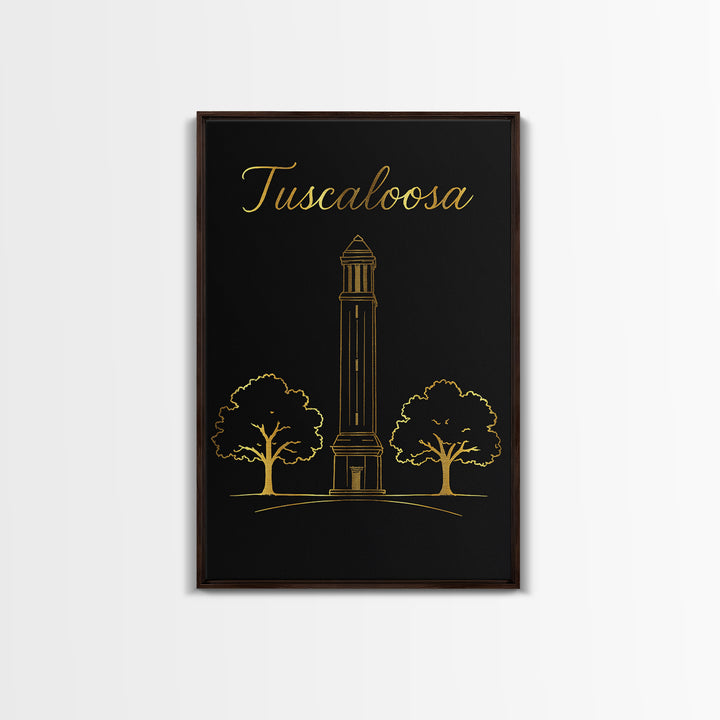 Tuscaloosa Travel Poster, Canvas Print, Black Gold Minimalist Art, Tuscaloosa Art Print, City Travel Prints, Wanderlust Decor, Wall Art