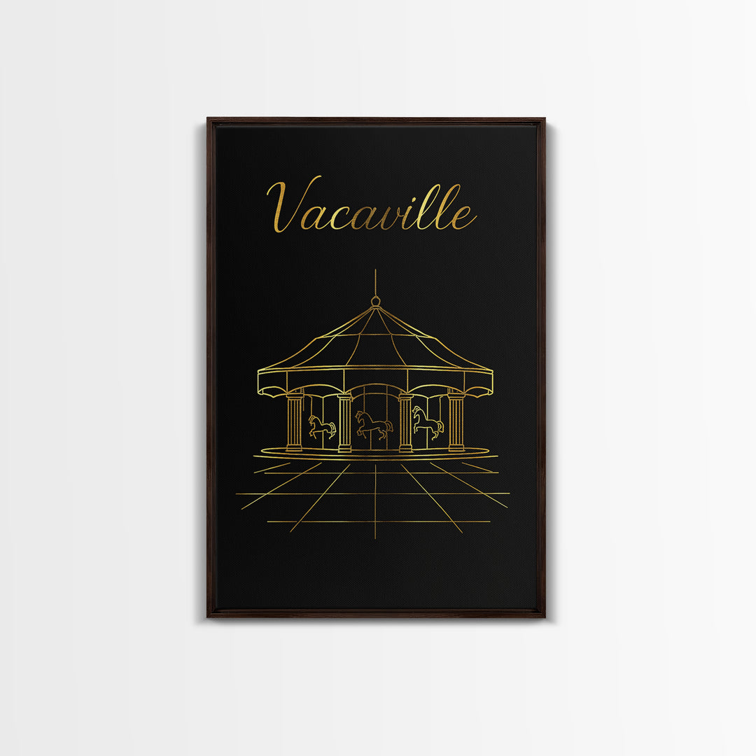 Vacaville California Travel Poster, Framed Canvas Print, Gold Outline Poster Art, Vacaville City Art, Retro Travel Print, Wanderlust Decor