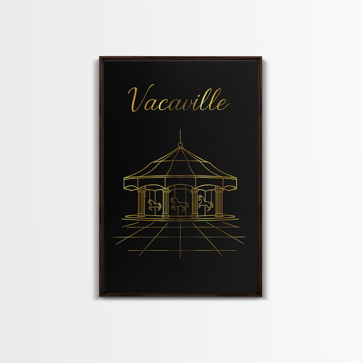 Vacaville California Travel Poster, Framed Canvas Print, Gold Outline Poster Art, Vacaville City Art, Retro Travel Print, Wanderlust Decor