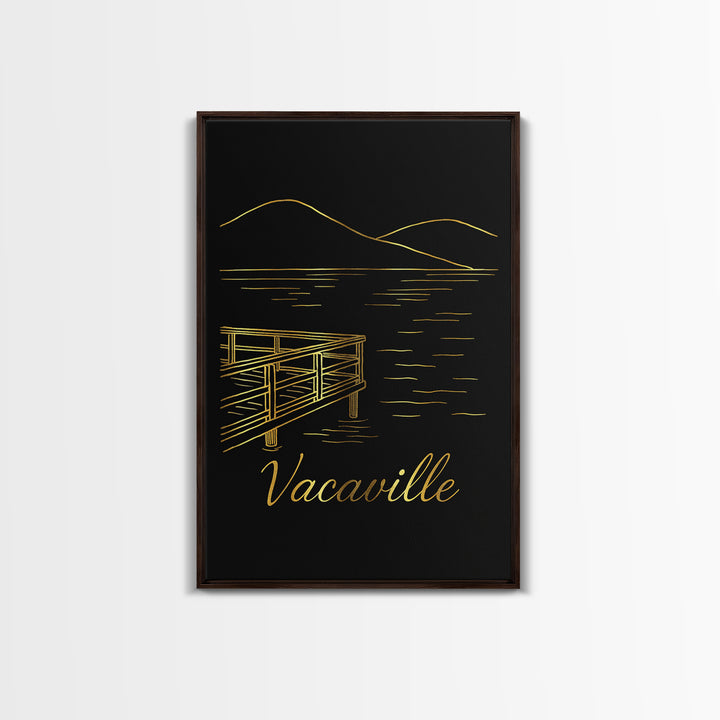 Vacaville Travel Poster, Canvas Print, Gold Outline Poster Art, Vacaville City Art, Wanderlust Decor, Living Room Wall Art, City Art Print