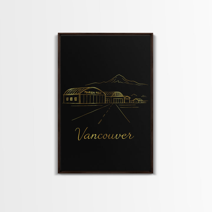 Vancouver Travel Poster, Canvas Print, Gold Outline Poster Art, Vancouver Poster Print, City Illustration, Travel Art Print, Retro Poster