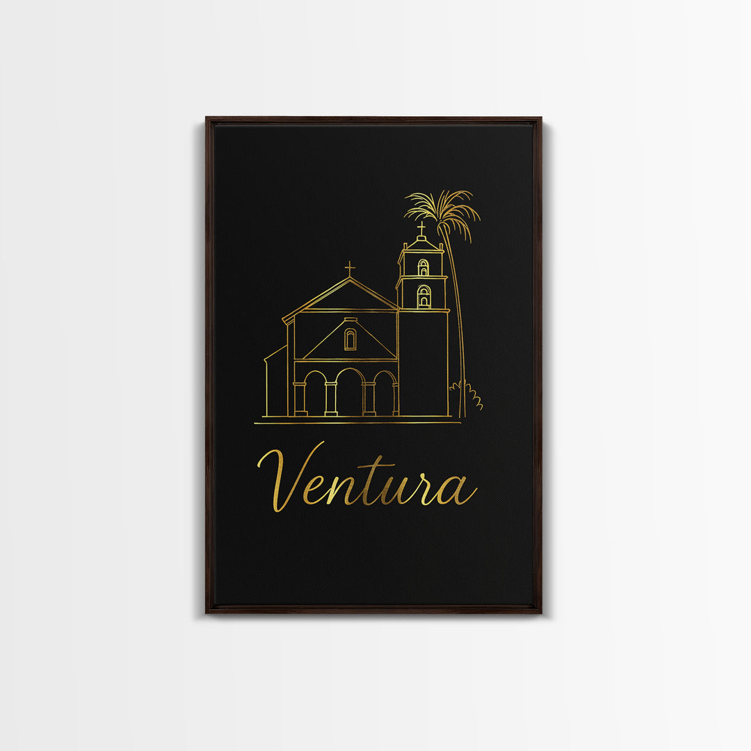 Ventura California Travel Poster, Canvas Print, Minimalist Gold Line Art, Ventura Travel Art, City Travel Prints, Wall Art, Poster Art