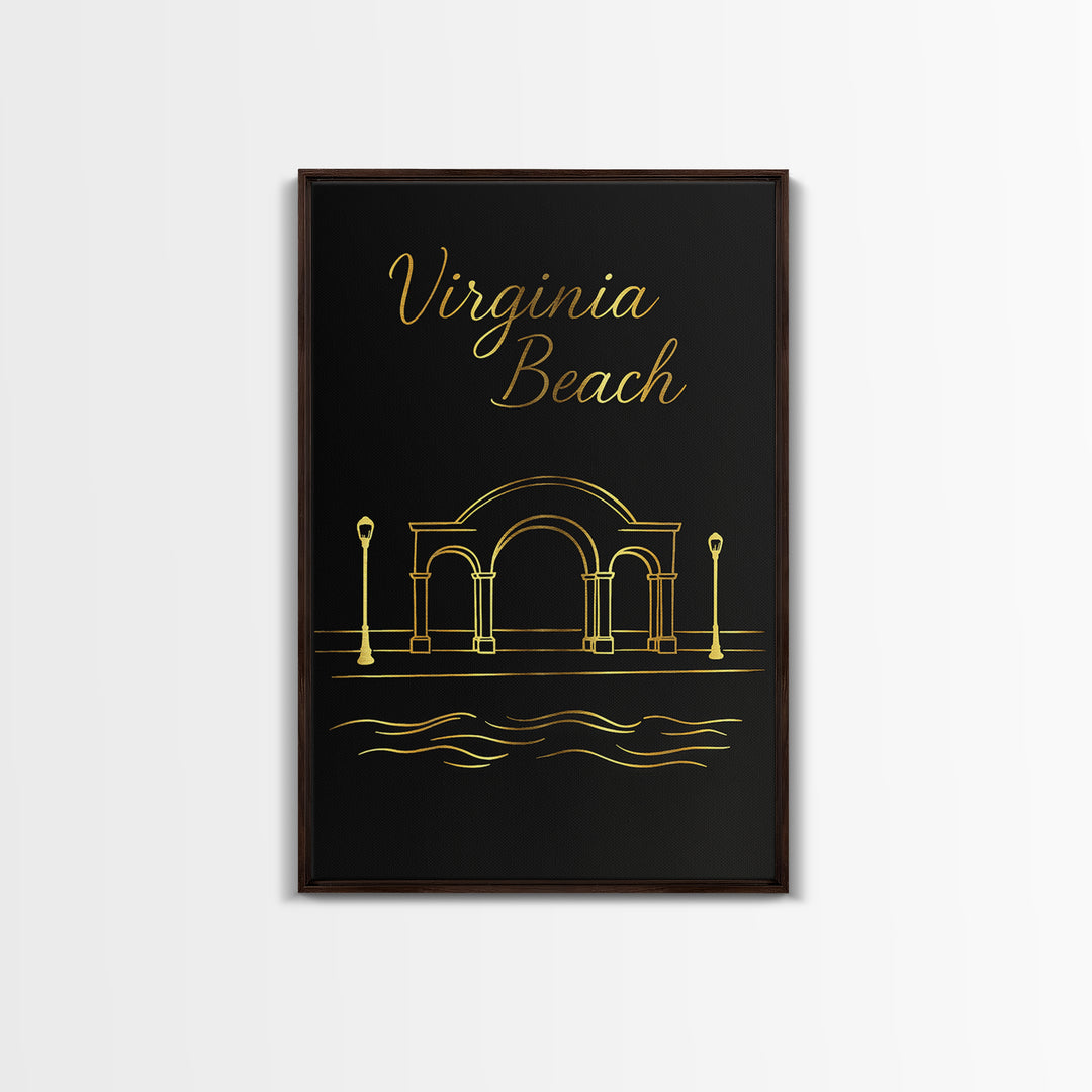 Virignia Beach Travel Poster, Canvas Print, Minimalist Gold Line Art, Virignia Beach Poster Print, Home Office Decor, Travel Wall Art