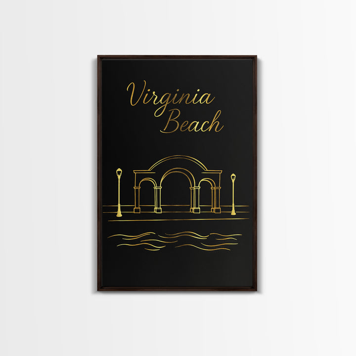 Virignia Beach Travel Poster, Canvas Print, Minimalist Gold Line Art, Virignia Beach Poster Print, Home Office Decor, Travel Wall Art