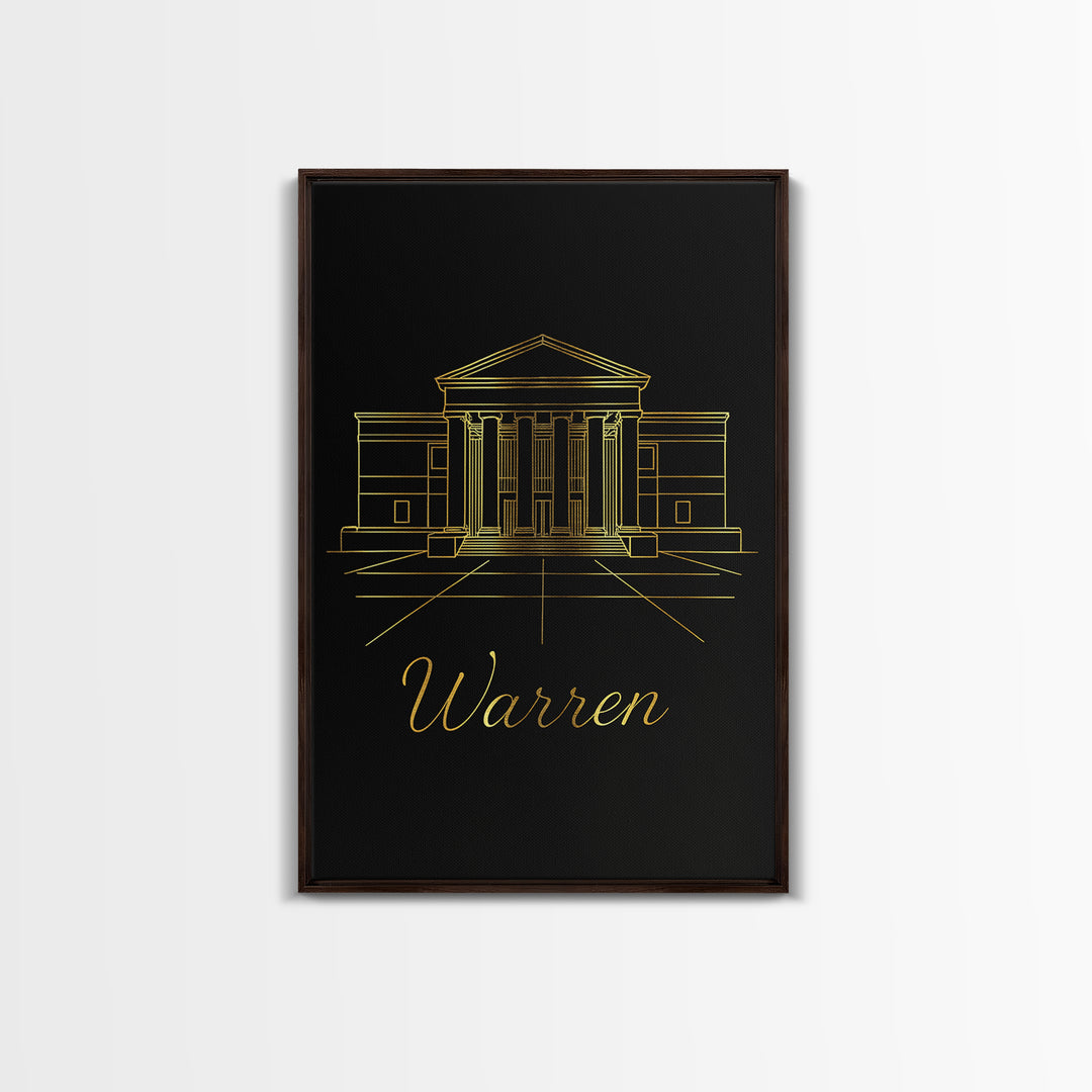 Warren Travel Poster, Canvas Print, Dark Minimalist Wall Art, Warren Art Print, Living Room Wall Art, City Illustration, Home Office Decor