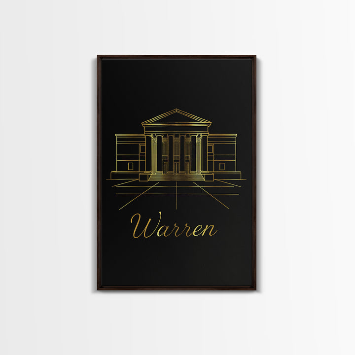 Warren Travel Poster, Canvas Print, Dark Minimalist Wall Art, Warren Art Print, Living Room Wall Art, City Illustration, Home Office Decor