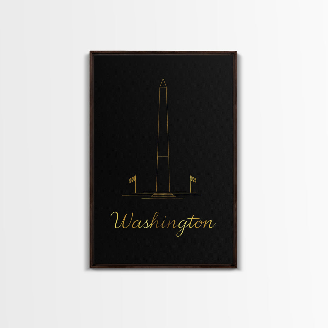 Washington DC Travel Poster, Framed Canvas Print, Dark Minimalist Wall Art, Washington DC Poster Print, City Travel Prints, Wall Art