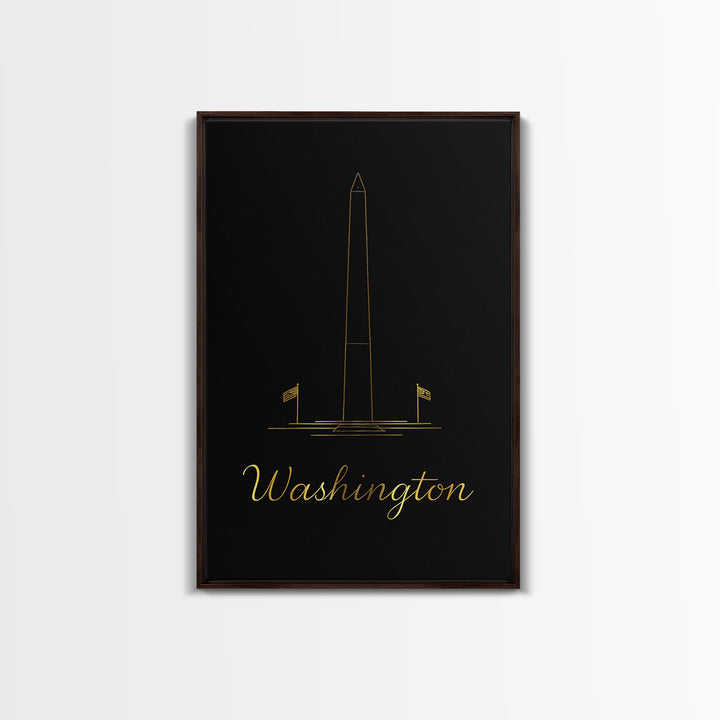 Washington DC Travel Poster, Framed Canvas Print, Dark Minimalist Wall Art, Washington DC Poster Print, City Travel Prints, Wall Art
