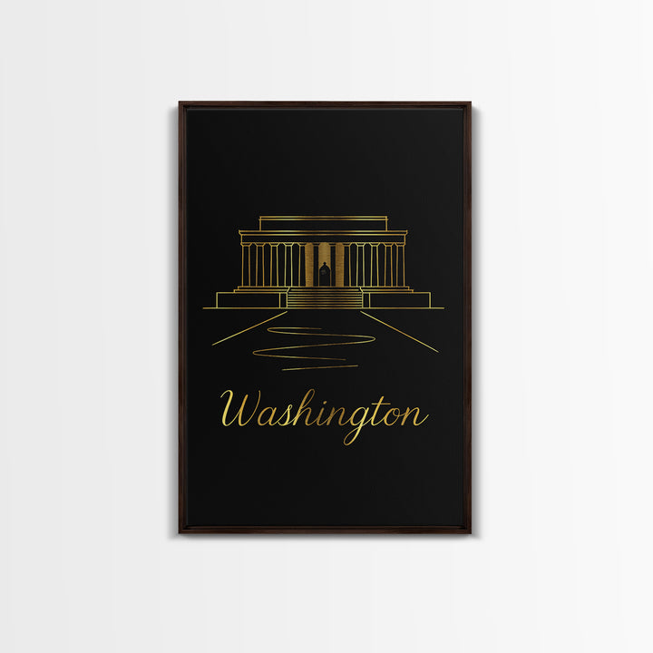 Washington DC Travel Poster, Framed Canvas Print, Minimalist Gold Line Art, Washington DC Wall Art, Fine Art Print, Travel Poster Set