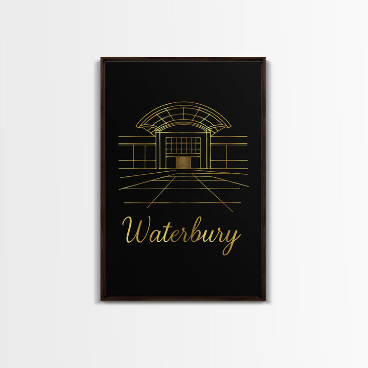 Waterbury Connecticut Travel Poster, Canvas Print, Gold Outline Poster Art, Waterbury Art Print, Wall Decor, Travel Print, Home Decor