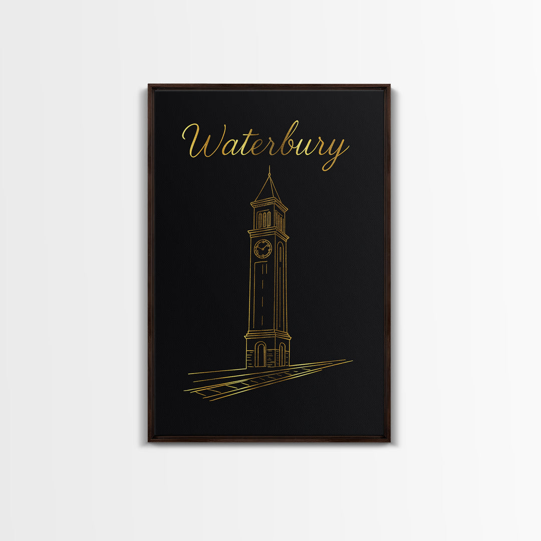 Waterbury Travel Poster, Framed Canvas Print, Dark Minimalist Wall Art, Waterbury Wall Art, City Art Print, Travel Poster Set, Design 3
