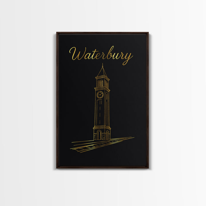 Waterbury Travel Poster, Framed Canvas Print, Dark Minimalist Wall Art, Waterbury Wall Art, City Art Print, Travel Poster Set, Design 3