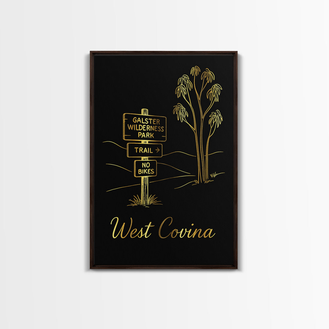 West Covina California Travel Poster, Canvas Print, Gold Outline Poster Art, West Covina Wall Art, Travel Poster Art, Eclectic Wall Decor