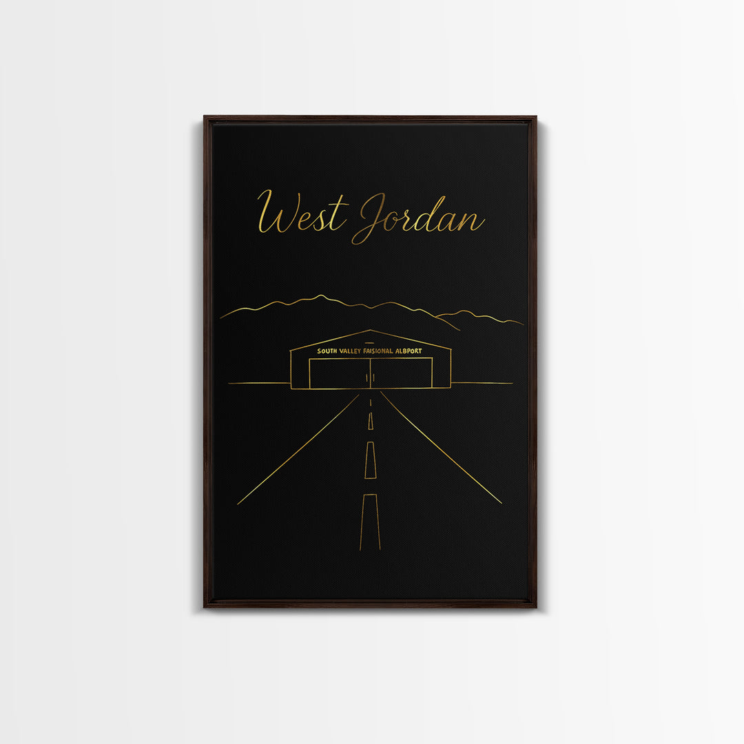 West Jordan Utah Travel Poster, Canvas Print, Black Gold Minimalist Art, West Jordan Poster Print, Mid Century Wall Art, City Art Print