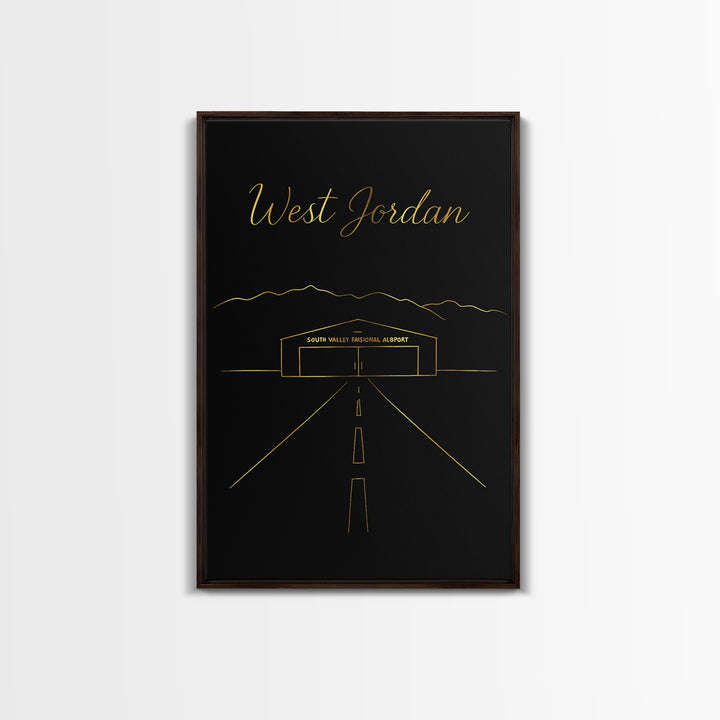 West Jordan Utah Travel Poster, Canvas Print, Black Gold Minimalist Art, West Jordan Poster Print, Mid Century Wall Art, City Art Print